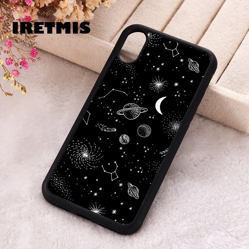 حافظة لهاتف آيفون X XS Max XR 11 12 13 PRO MINI 14 15 16 Plus من السيليكون المطاطي كوكب القمر والنجوم جالاكسي #1