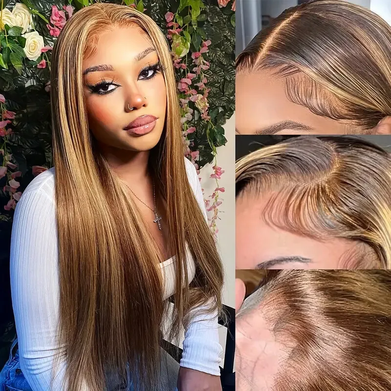 250% Density RealHighlight Lace Front Wigs Human Hair Balayage Glueless Wigs Human Hair 24 Inch 427 Colored 13x4 Lace Front Wig