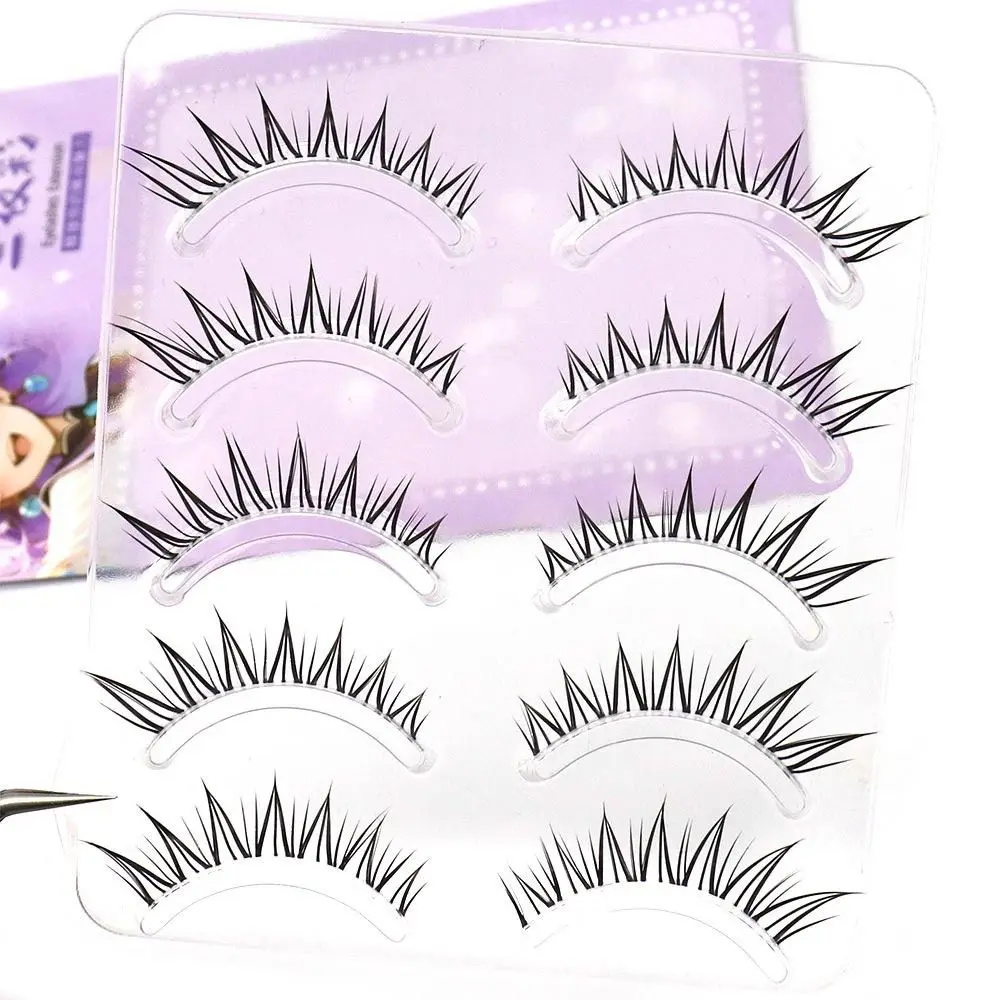 5 Pairs Natural Look Fox Eye Lashes Fluffy Look Like Individual Cluster Wispy Eyelashes Clear Band False Eyelashes Women