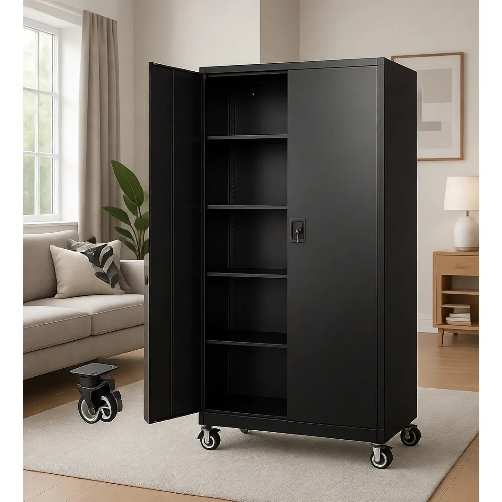 Storage Cabinets with Wheels, Locking Tool Cabinets, Adjustable Shelves for Home, Office, Warehouse