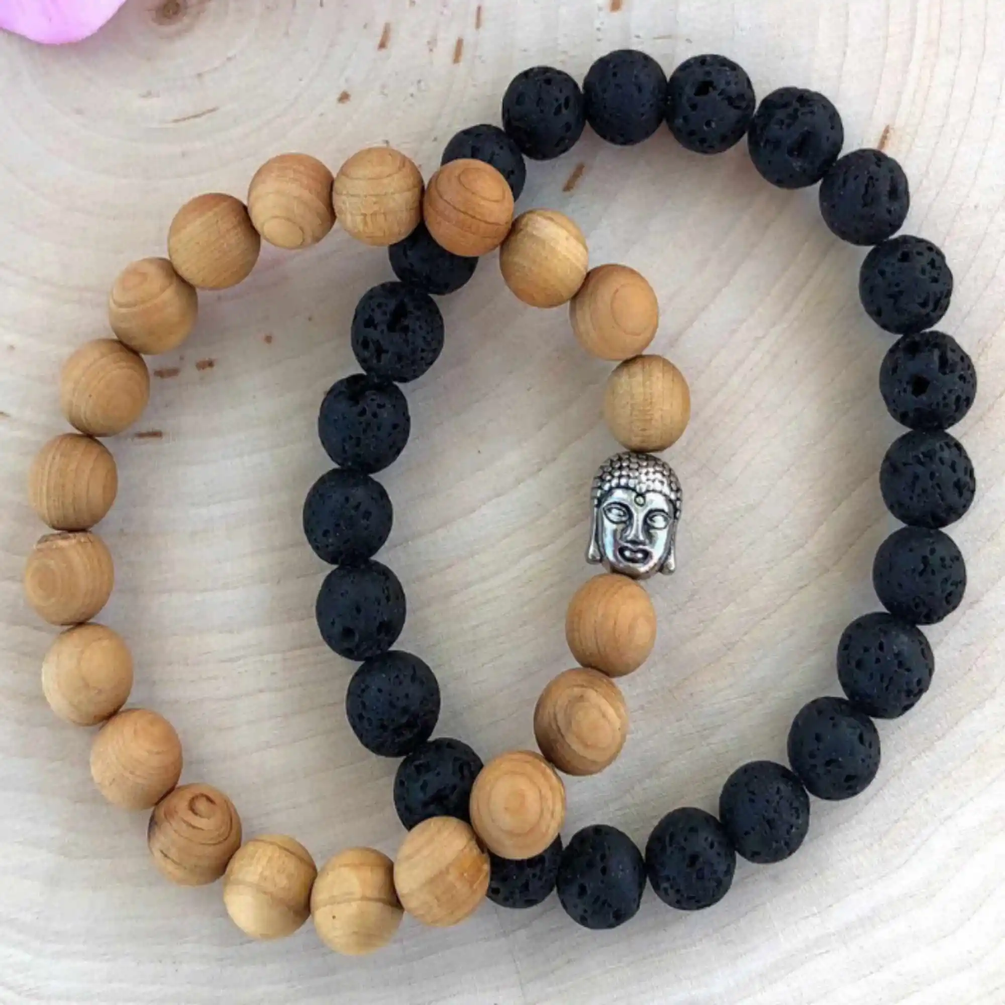 2pcs 8mm Natural black lava gemstone Sandalwood beads Bracelet Colorful Wristband Yoga Bohemia Restore Prayer  Men