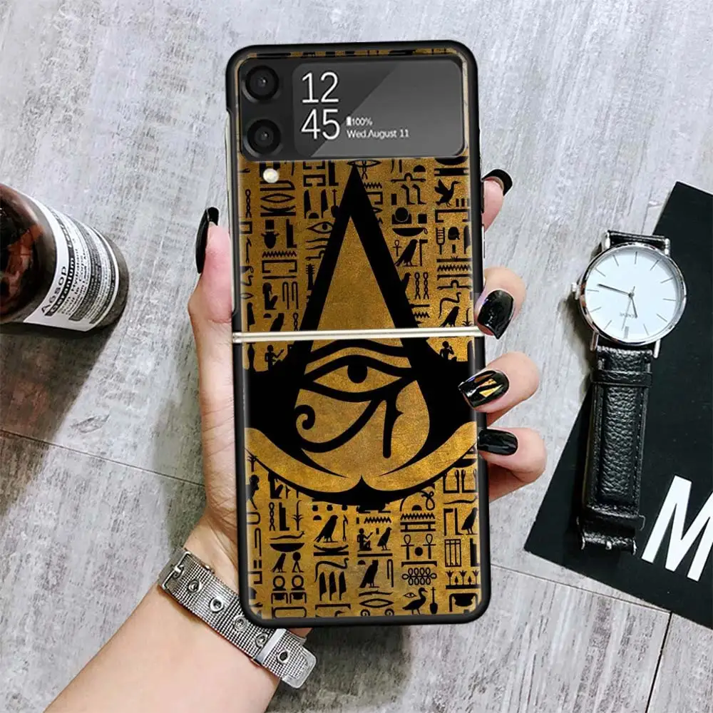 Sacred Eye of Horus Egypt Fresco For Samsung Galaxy Z Flip 6 5 4 3 5G Black Phone Case Flip6 Flip5 Flip4 Flip3 Cover Shockproof 