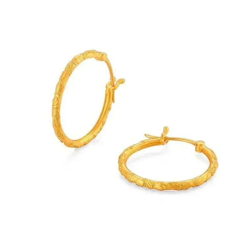 GoldEclat  Luxury 24K 9999 Pure Gold real gold Peach Blossom Earrings Fashion Commuting Embossed Earrings for Women