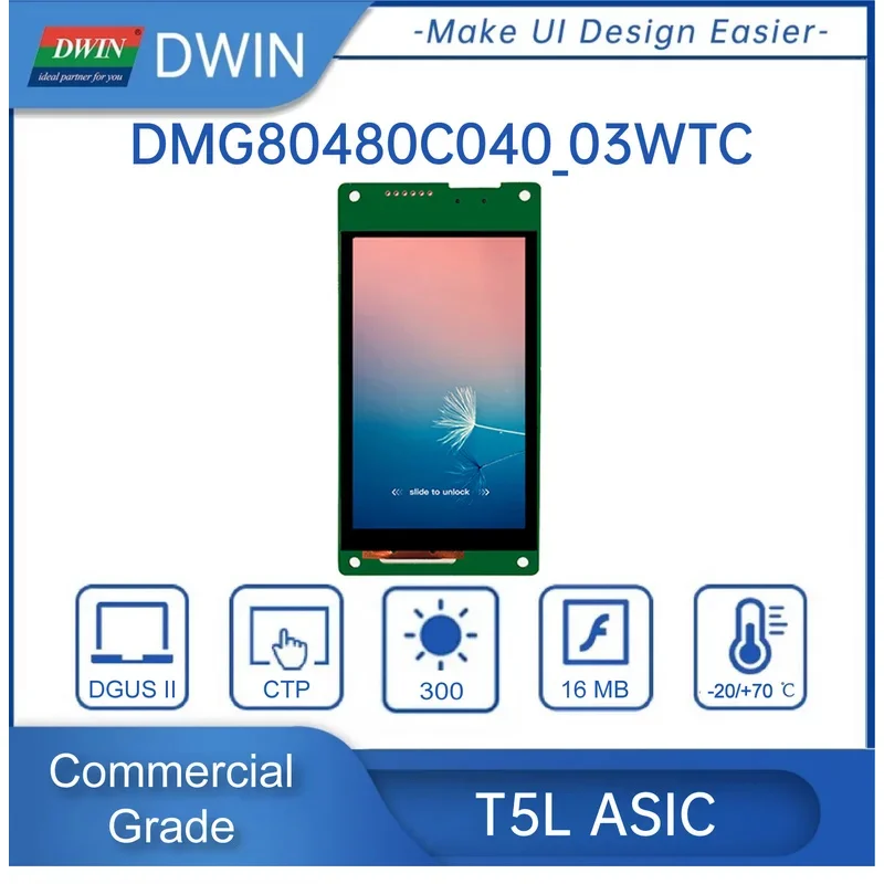 DWIN 4 بوصة 16.7 متر لون ذكي IPS TFT LCD شاشة تعمل باللمس 480x800 بكسل دقة زاوية عرض واسعة DMG80480C040_03W