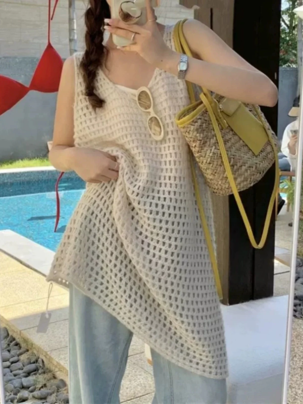 

Корейская юбка-жилет с открытыми плечами, свободная накидка миди Dr, лето 202, Новое поступление, удобная дышащая юбка