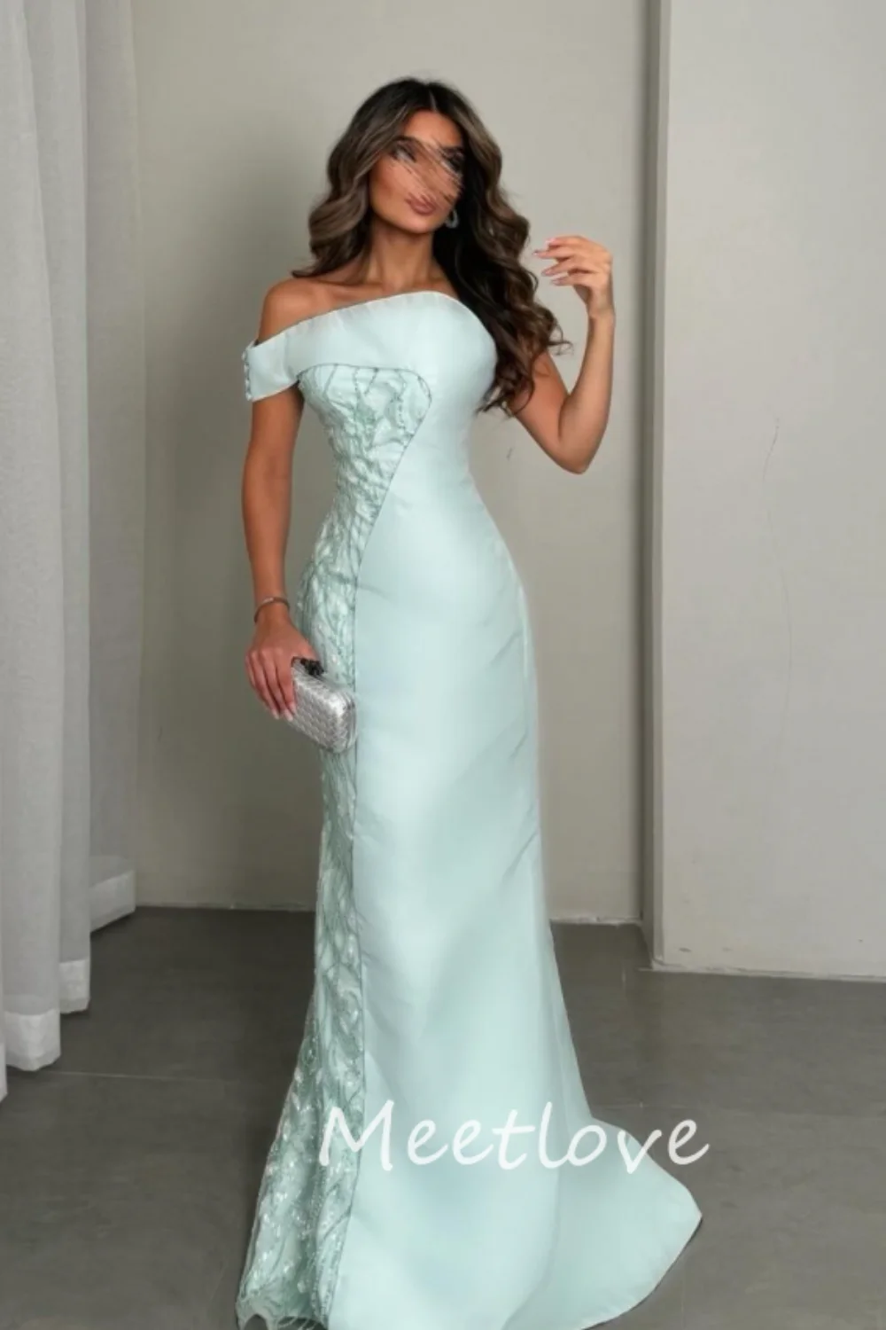 Meetlove 2024 Customized Sheath Off Shoulder Sleeveless Sequins Floor Length Formal Prom Dress Luxury Evening Dress