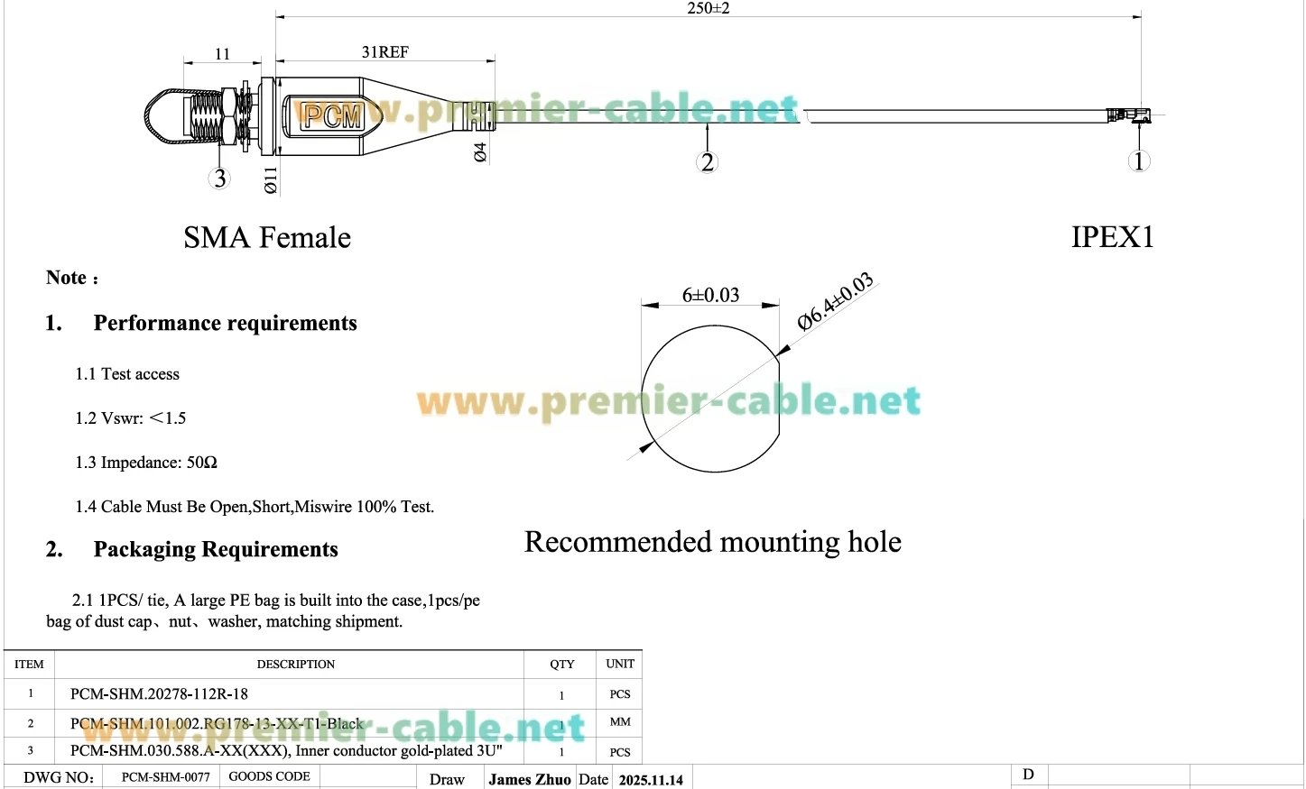 SMA-Buchse auf IPEX MHF1 (U.FL) RG178 Pigtail-Verbindungskabel, Panelmontage, 50 Ohm HF-Koaxial-Verlängerungskabel für Antenne, WLAN-Router – Detail 1