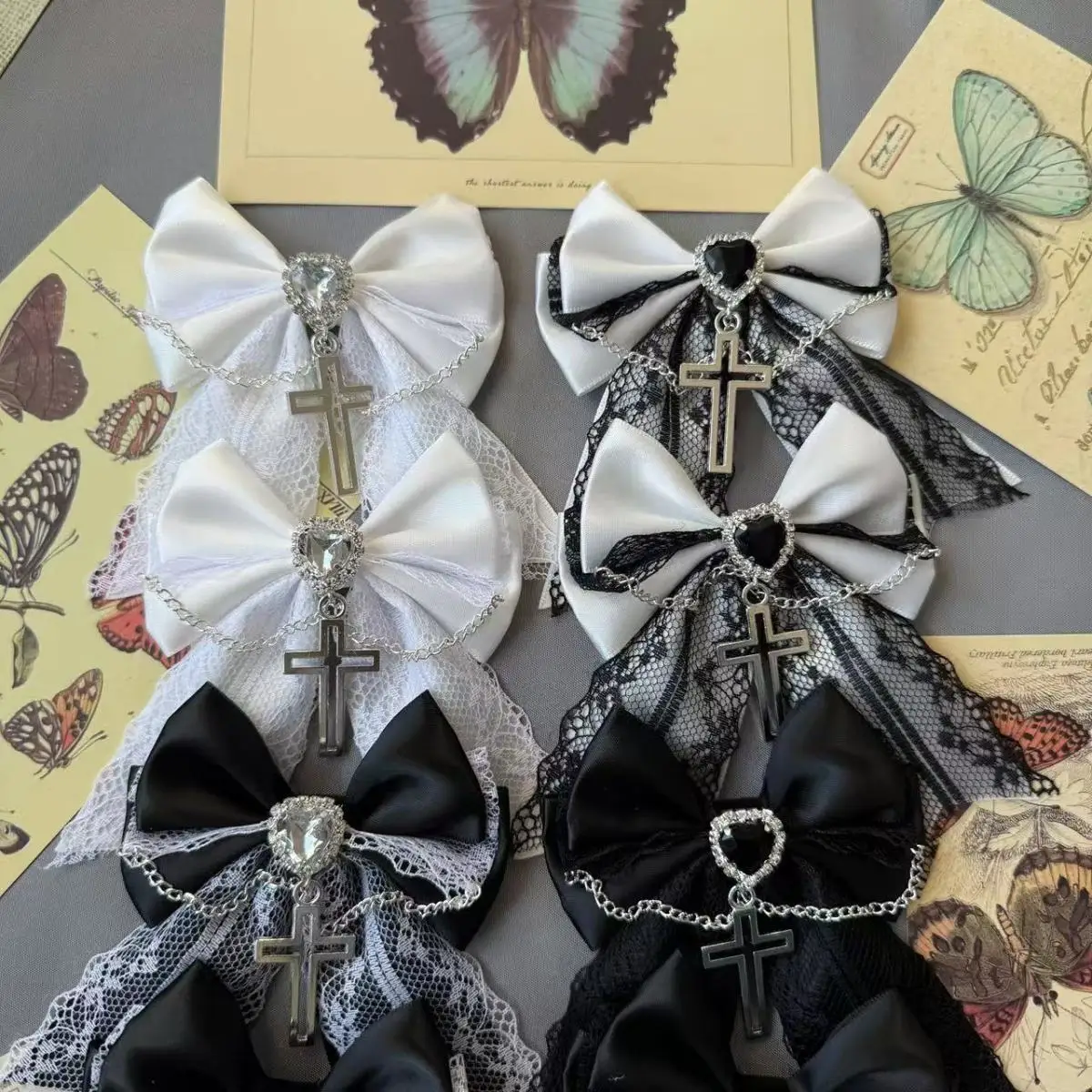 

【1 пара】панк Harajuku, стимпанк, Лолита, готическая лента, кружево, сердце, бриллиантовый бант, зажим для украшения Itabag, сумки Ita, аксессуары