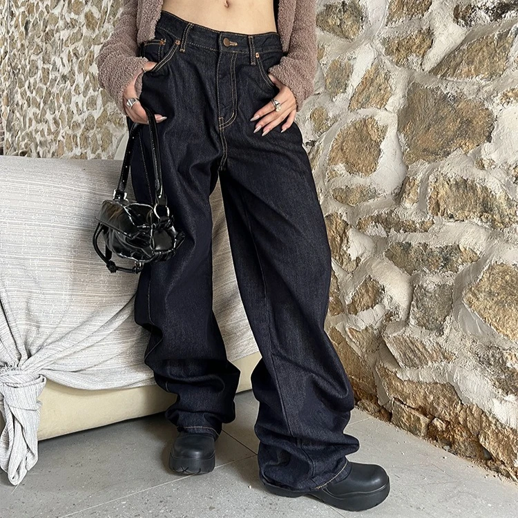 

Harem Pant Women Denim Jeans Vintage Wide Leg Pants Floor Length Loose High Waist Straight Trousers Y2k Streetwear Elegant Work
