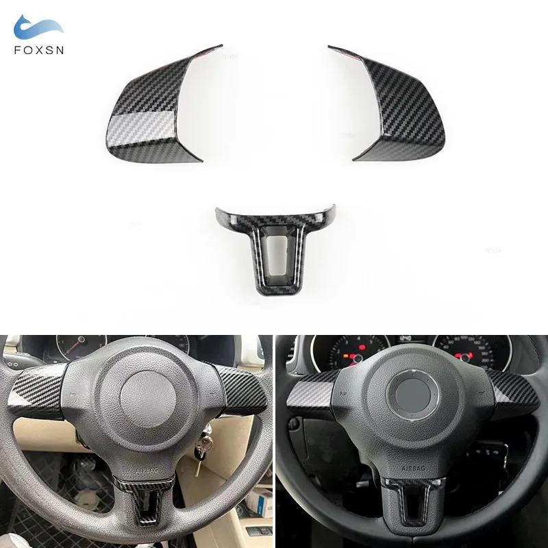 3 uds para VW Golf 6 MK6 Bora Polo Jetta Eos Touran Caddy patrón de fibra de carbono ABS accesorios de coche cubierta de Panel de volante embellecedor