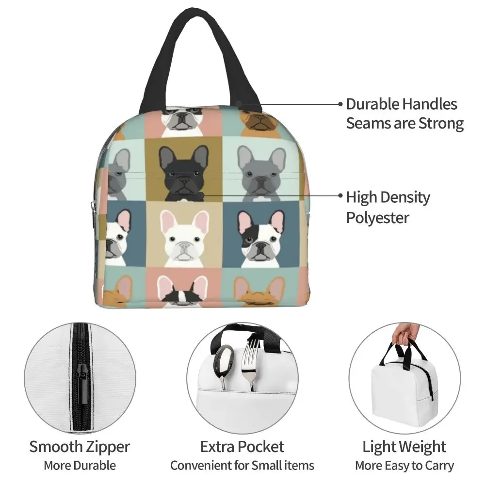 Bulldog francese Dog Love Animal Pet Puppy Frenchie borsa da pranzo isolata per Picnic all'aperto Resuable Cooler Thermal Lunch Box