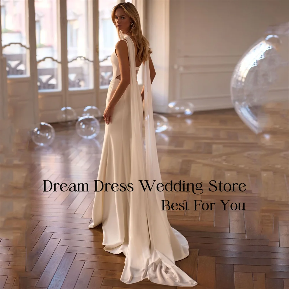 DREAM เรือคอ Mermaid สปาเก็ตตี้ชุดแต่งงาน 2025 แขนกุดเปิดกลับผ้าคลุมไหล่ชุดเจ้าสาว Vestidos De Novia ที่กําหนดเอง