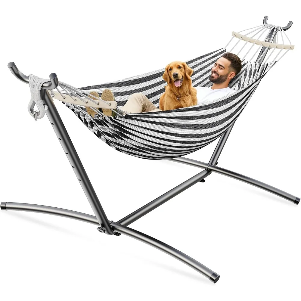 Heavy Duty Portable Double Hammock with Stand, 500 lb Capacity, Indoor Outdoor Use, Includes Carrying Bag