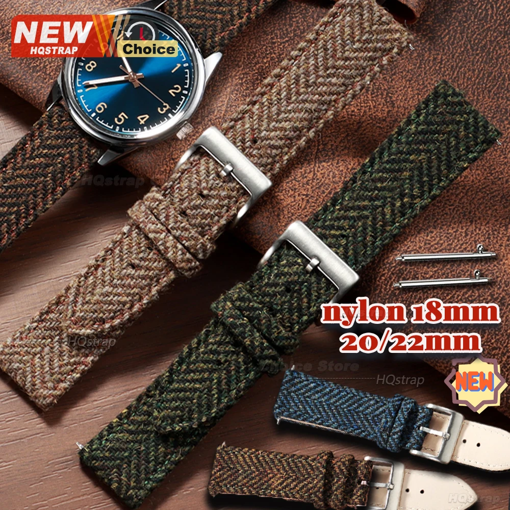 Vintage Nylon 18mm 20mm 22mm Band for Omega WatchStrap for Seiko Bracelet for Rolex Smartwatch Universal Wristband Quick Release