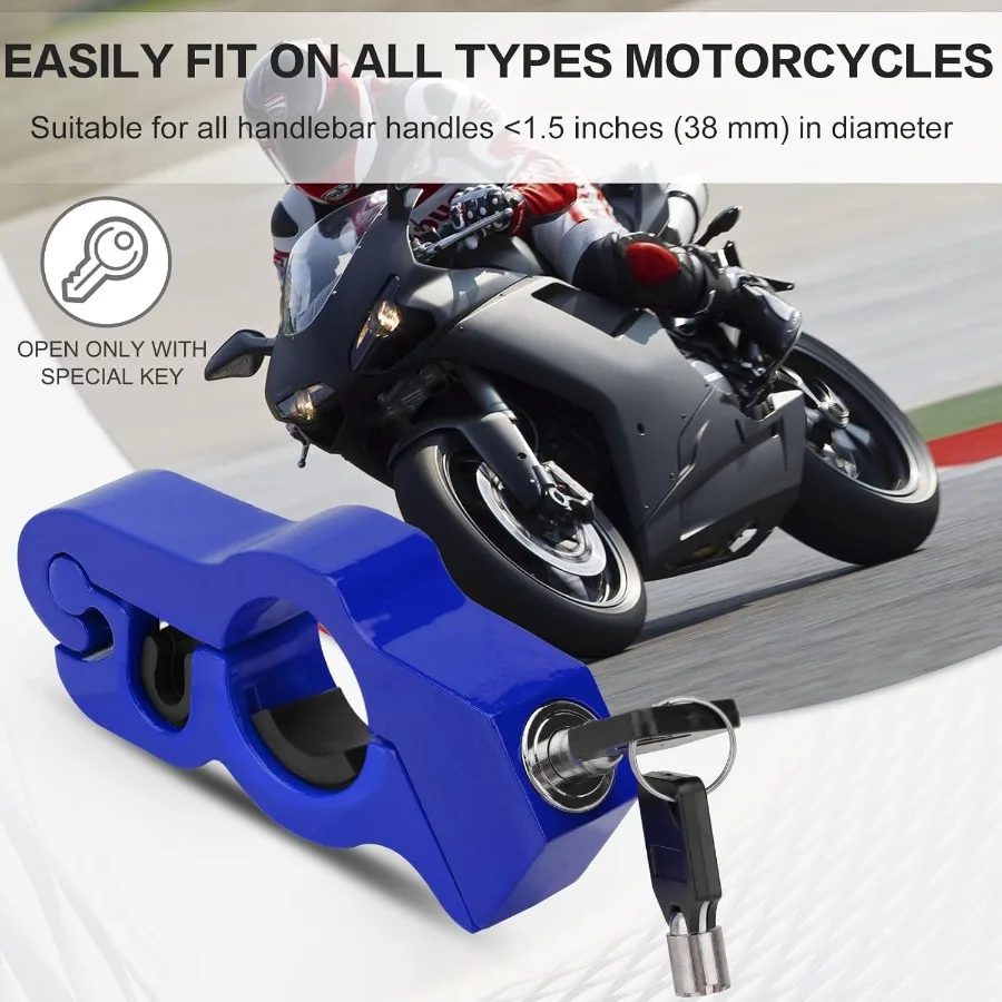 Blocco manubrio moto universale regolabile Blocco acceleratore con impugnatura freno antifurto per ciclomotori scooter bici ATV con design blu