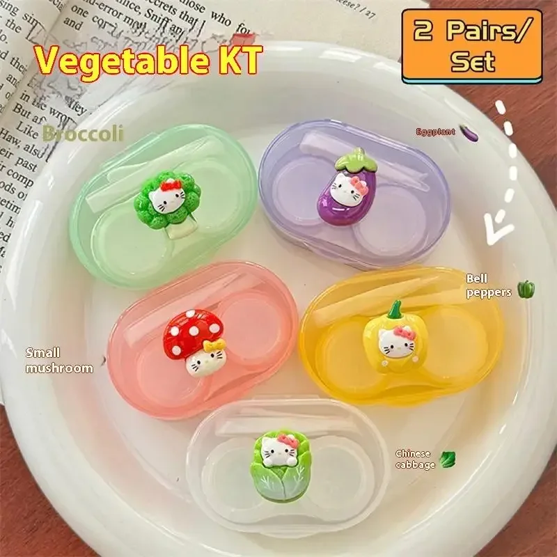 2 PCS Sanrio Hello Kitty Contact Lens Case KT Plastic Contact Lens Companion Box Care Box Simple Beauty Pupil Travel Storage Box
