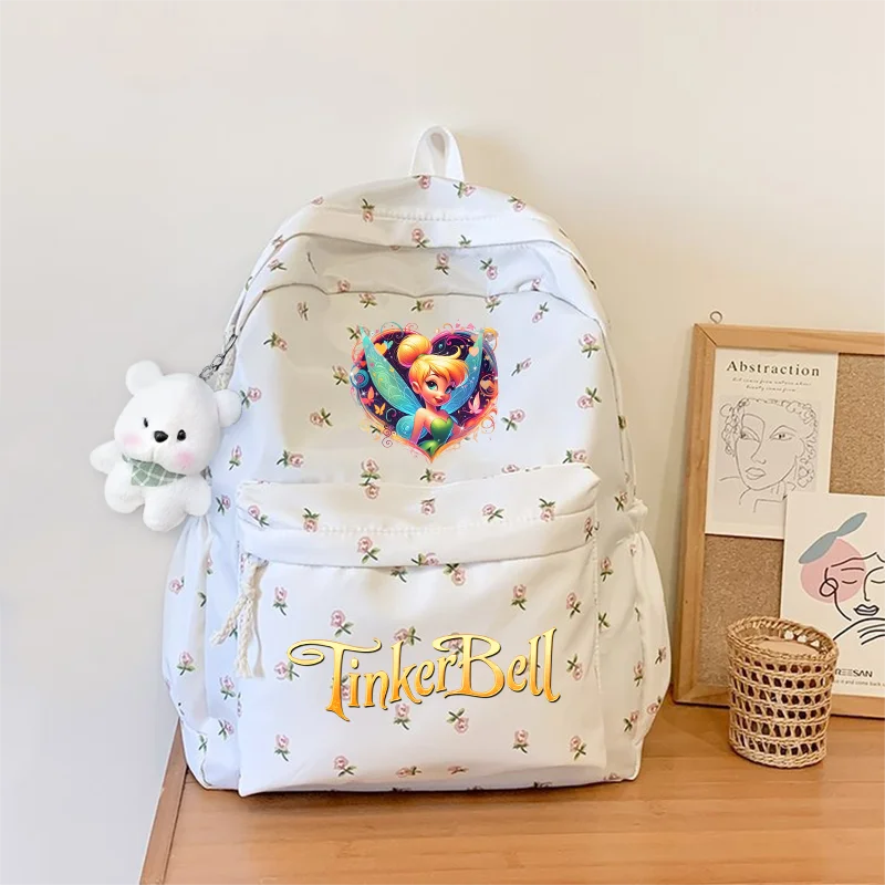 

Детский рюкзак Tinker Bell для девочек, школьная сумка, студенческая корейская версия, милые сумки с цветочным принтом для подростков, сумка для книг, рюкзак, дорожная сумка