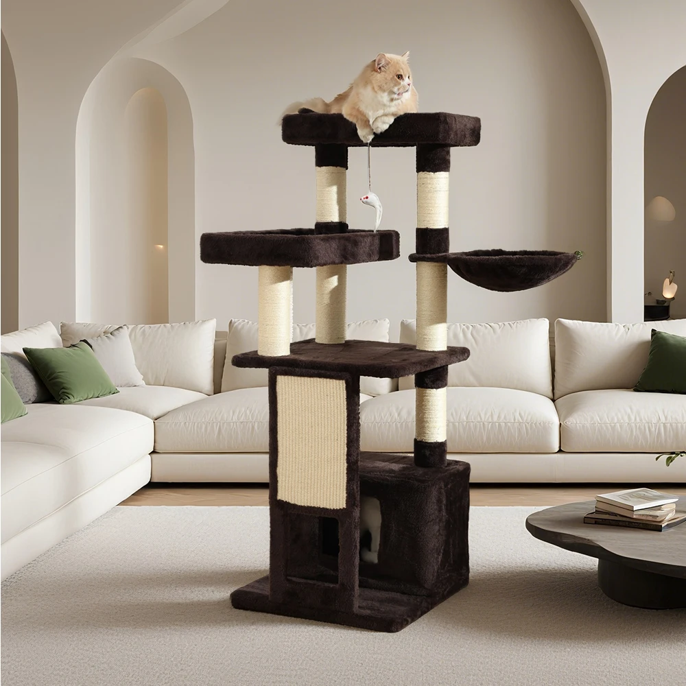 

51 In Multi-Level Cat Tree Tower Space Saving Indoor Cat Playhouse with Scratching Board Cozy Condo Durable Plywood Construction
