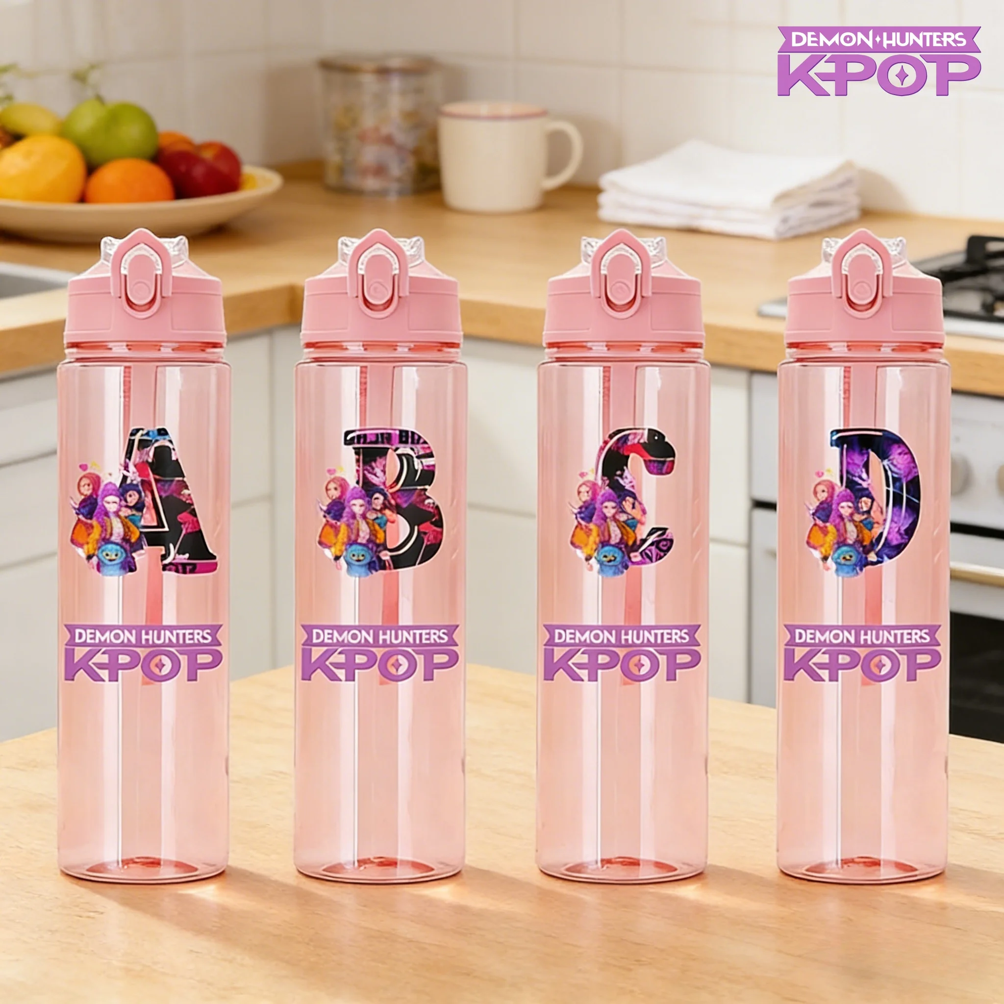 ขวดน้ำ Kpop Demon Hunters ขนาด 800 มล. ใหม่ พร้อมตัวอักษร A-Z แก้วน้ำหลอดดูดสำหรับสาวๆ แบบพกพา ขวดน้ำทรงน้ำเต้า ของขวัญ Kpop HUNTR/X