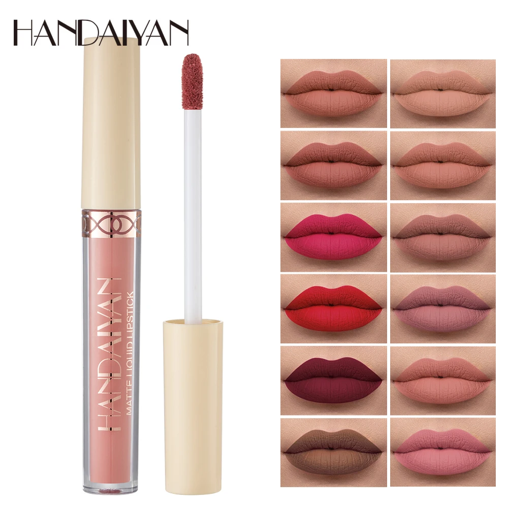 HANDAIYAN Matte Nude Liquid Lipstick Velvet Lipgloss Non-stick Cup Long Lasting Waterproof Makeup Cosmetics