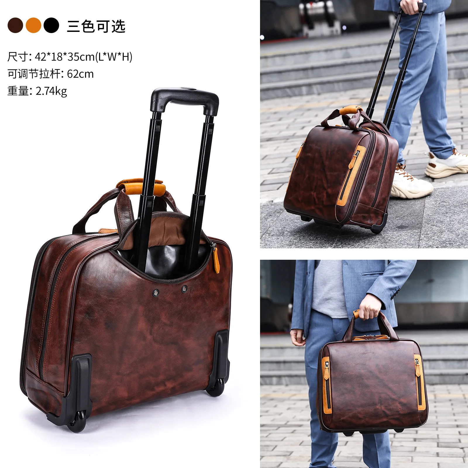 Retro echtes Leder Herren Trolley Business Rad Koffer Tasche Rindsleder erste Schicht Reisehandtasche Mann Gepäck Laptoptaschen