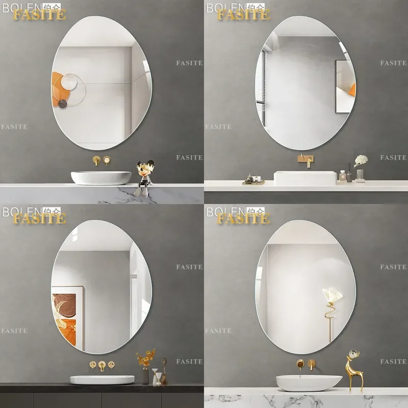 For Frameless Silver Bathroom Mirror Non Punching Wall Mounted Vanity Dressing Table Special Shaped Powder Room Decor