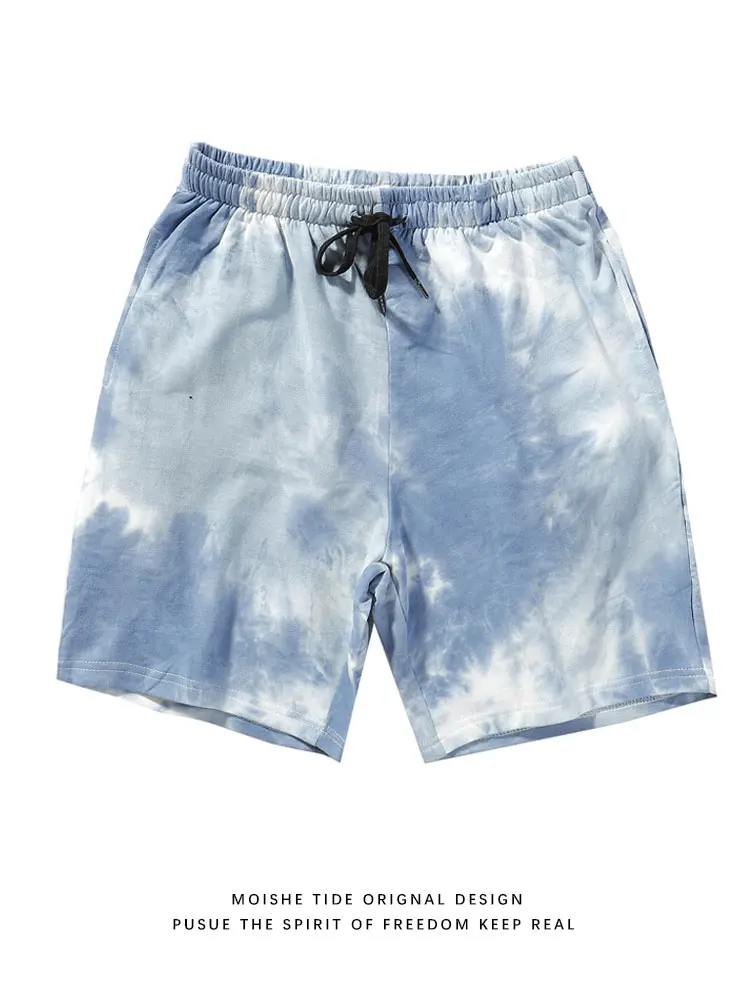 

Summer New Gradient Dyed Sports Shorts Loose Casual Beach Couple Mid-Length Youth Active Style Elastic Waist Straight Leg Pants