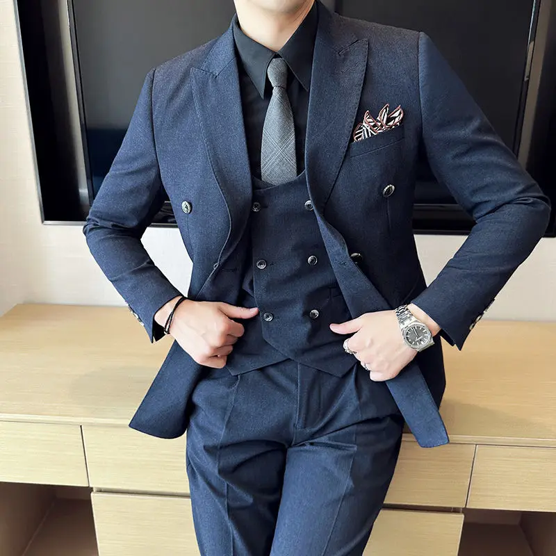 3-A39 Pink double-breasted suit for men Korean style slim fit best man wedding d fashionable banquet host suit