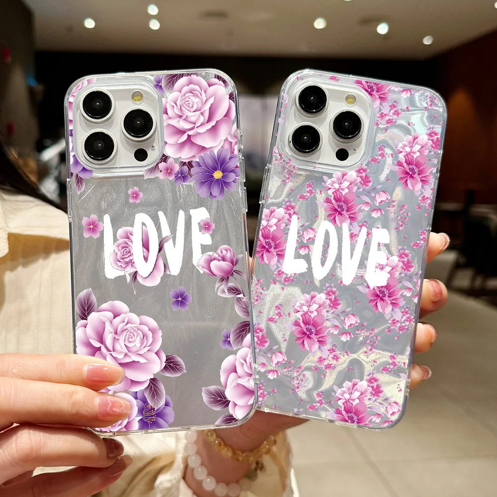 

Shockproof Bumper Cover for iPhone, Luxury Laser, Silver Flower Pattern, Case for iPhone 11, 12, 13, 14, 15, 16 Pro Max, XS, X