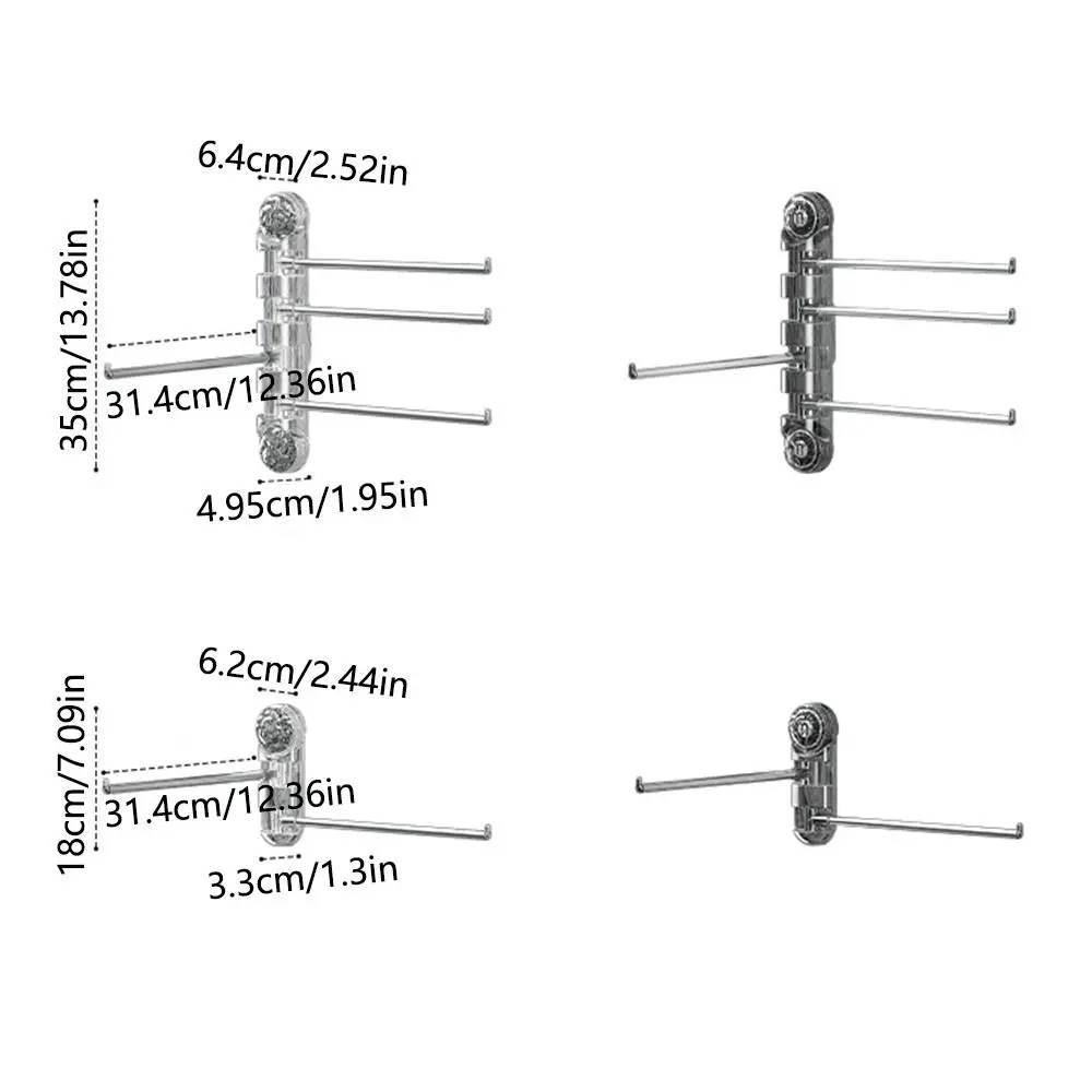 2/4-arms Suction Cup Towel Racks Space Saving Rotating Wall Mounted Towel Holder Non Punching Anti-rust Swivel Towel Bar