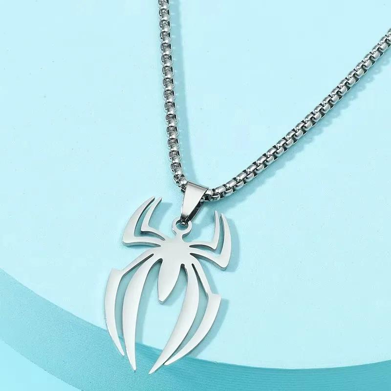 Spider Shape Cosplay Necklace Men Stainless Steel Pendant Chain Choker Jewelry Accessories Props Gift
