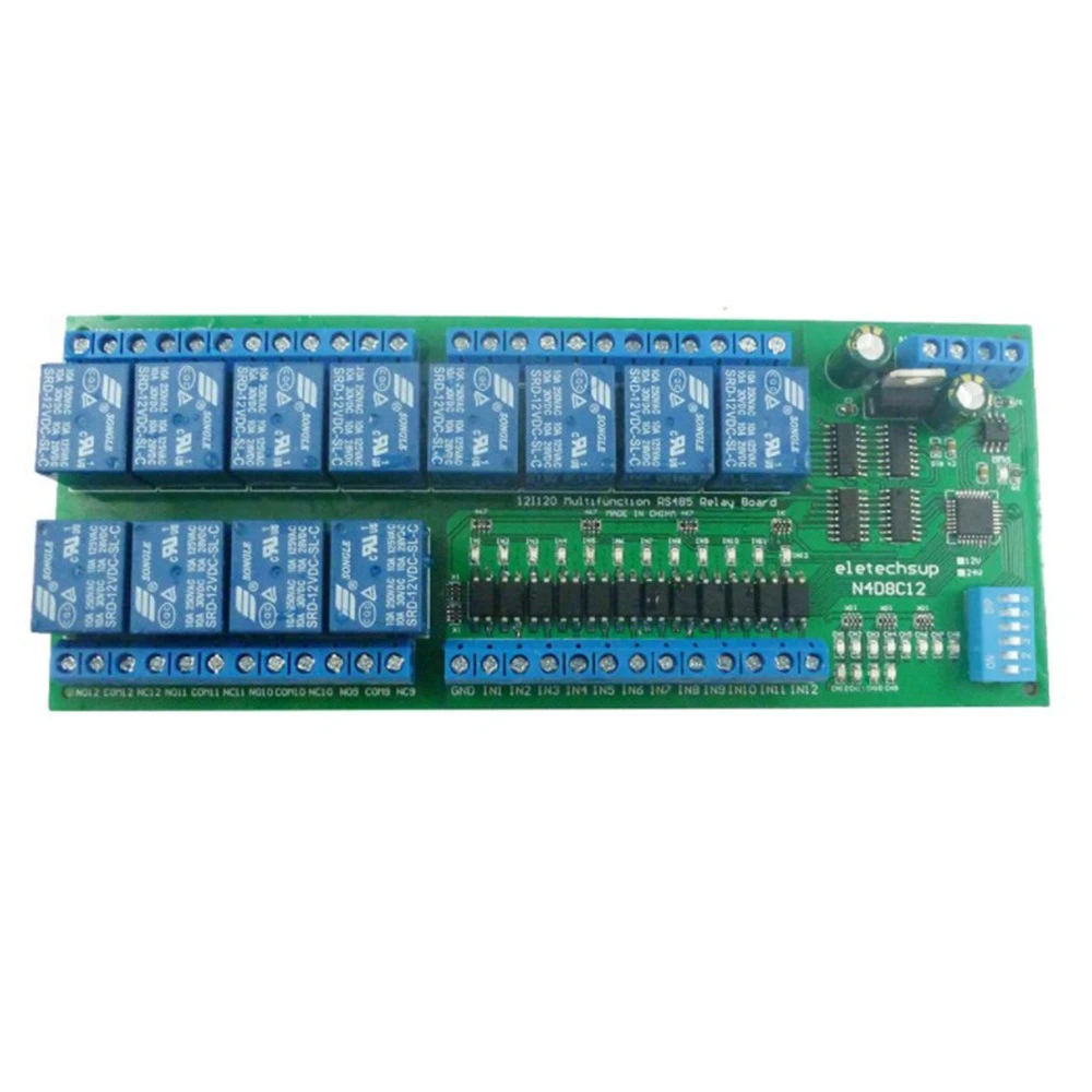 24V 12Ch Digital Input Output UART RS485 Relay Module Modbus RTU for PLC PTZ LED Motor Machine Control, Only