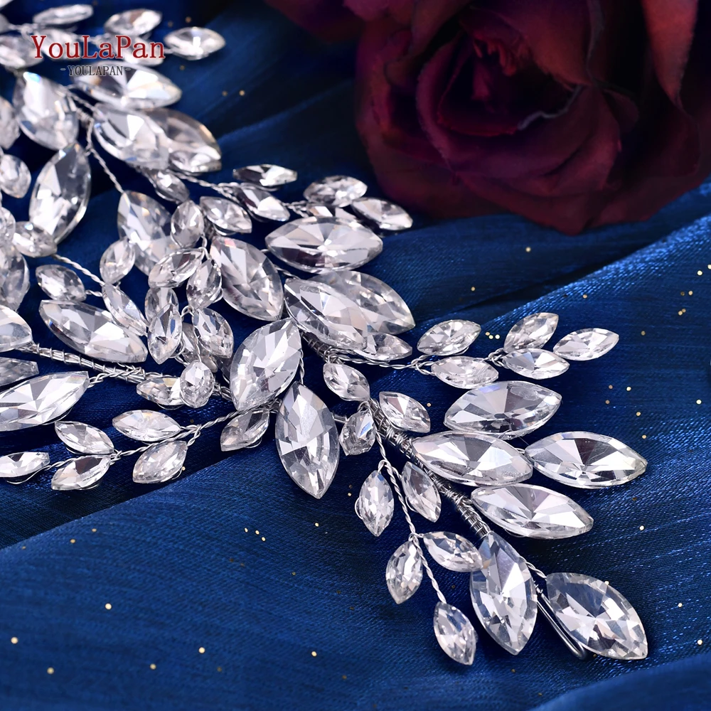 YouLaPan Handmade Rhinestone Belt Silver Wedding Dress Belt Sash Headband Prom Evening Dresses Accessories for Women SH304