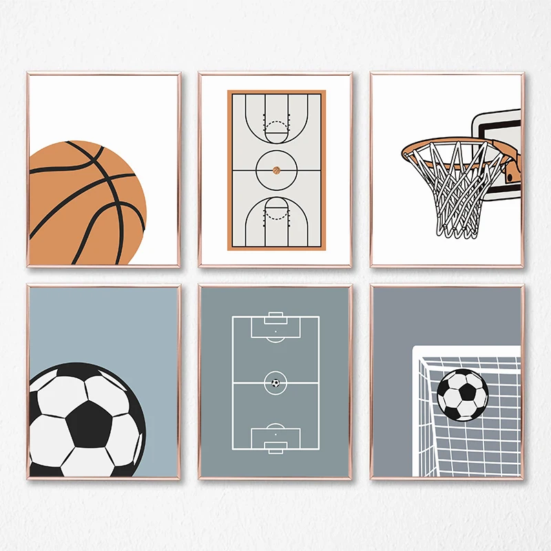 Cartoon Creative Basketball Football Exercise Posters Prints Canvas Painting Wall Art Picture Living Room Home Decor