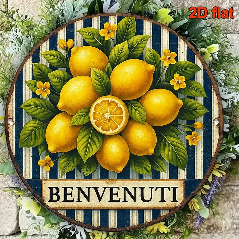 2D Flat, 1pc, 8x8 Inch Round Italian Aluminum Sign, Vintage Decorative Plaque with 