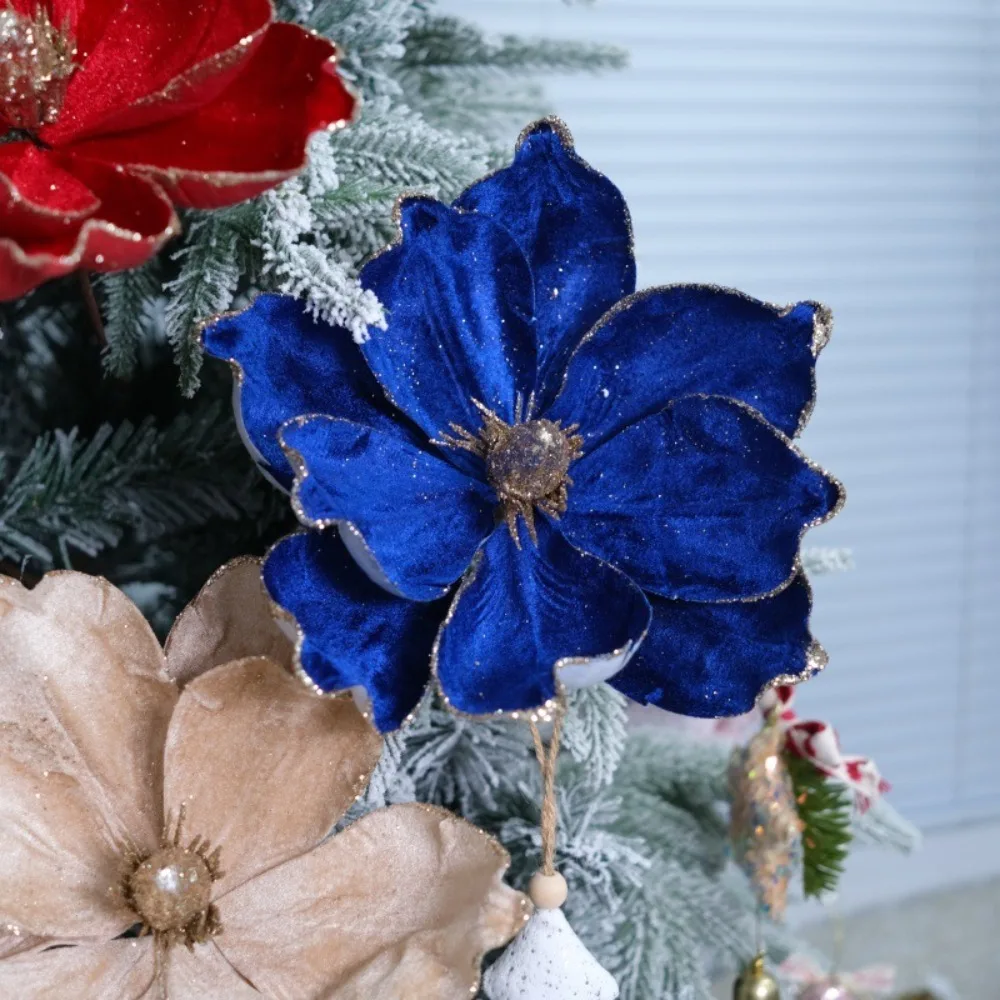 هدايا عيد الميلاد البونسيتة الاصطناعية بريق زهرة شجرة عيد الميلاد الديكور الترتر ثلاثية الأبعاد محاكاة ماغنوليا 21 سنتيمتر التصوير الدعائم #1