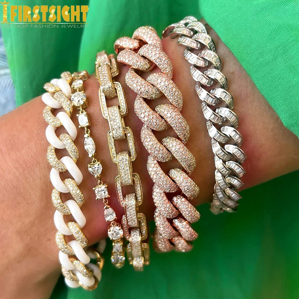

Новый Iced Out Bling 15 мм CZ Heavy Box Застежка Кубинская Цепочка Браслет Розовое Золото Цвет 5А Циркон Хип-Хоп Мужчины Женщины Роскошные Ювелирные Изделия