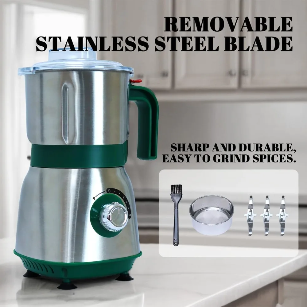 

US Shipped 500W Electric Mill Grinder for Spices Nuts Grains Coffee Dry Use 3 Stainless Steel Blades Green