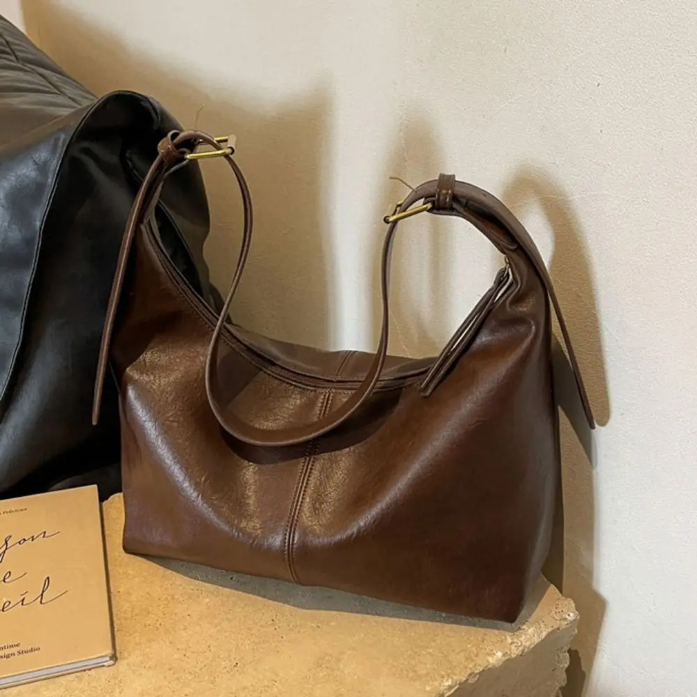 

Casual Korean Style Retro PU Tote Bag Tote Bag Solid Color Large Capacity Handbag Large Capacity PU Leather Underarm Packs Women