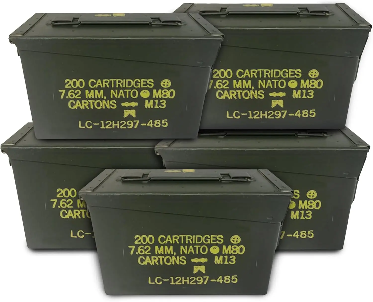 

5 Pack Green Ammo Storage Can, 30 Cal Metal Lockable Box with Hinged Lid & Handle