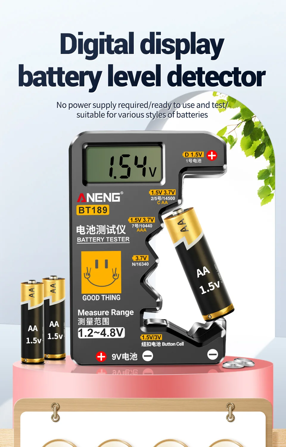 ANENG BT189 Knopfzelle Tester Power Bank Detektoren 9V N D C AA AAA Universal Haushalt LCD Display Batterie tester Werkzeuge – Detail 2