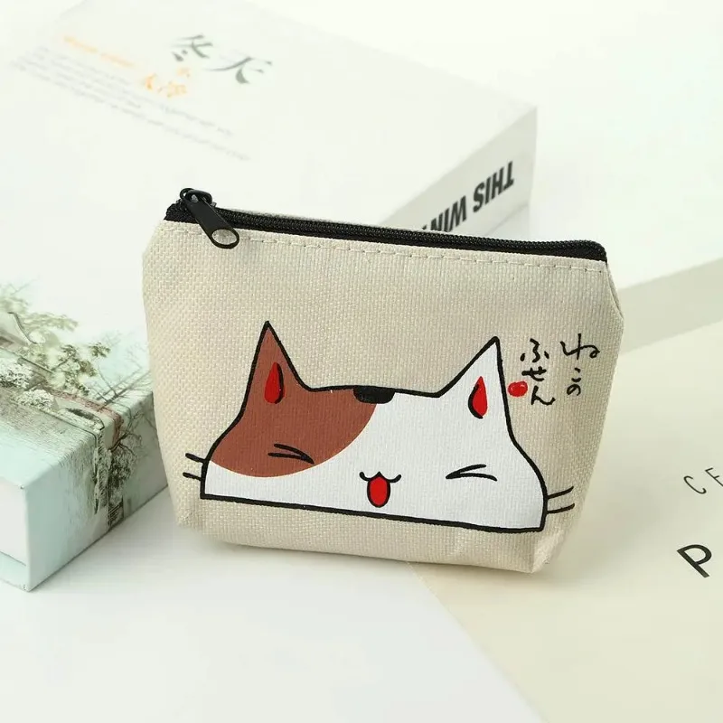 Cute Emoji Cat Zipper Coin Purse, Criativo Mini Saco De Armazenamento, Minimalista Urbano, Mão, Cartão de Crédito, Chave da Moeda, Unisex, Versão Coreana