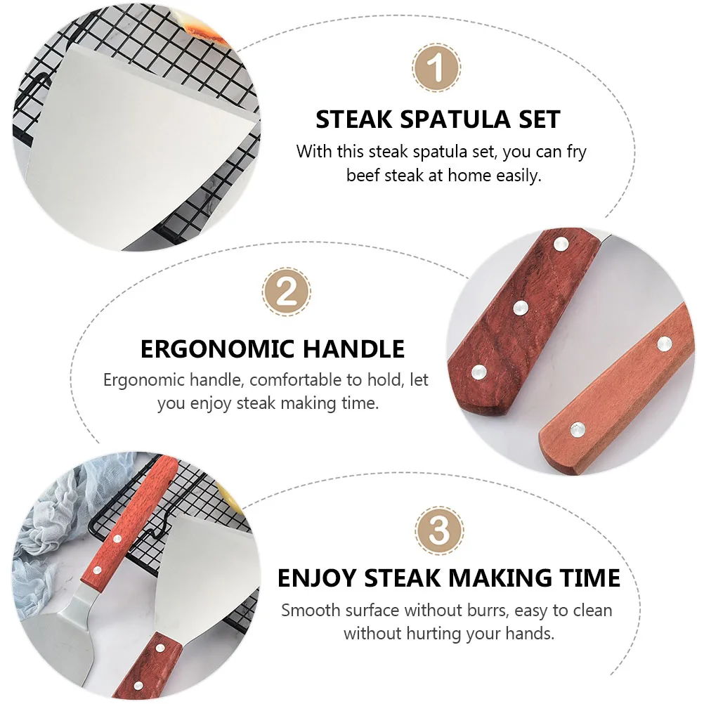 

3pcs Stainless Steel Steak Spatulas Ergonomic Cooking Set For Home Restaurant Kitchen Grill Turner Pancake Flipper Shredded Cake