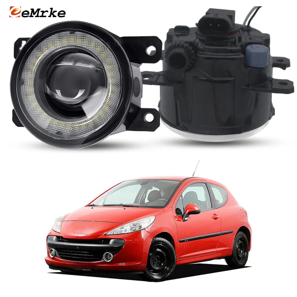 

2 противотуманных фар в сборе для Peugeot 207 307 2005 2006 2007 2008 2009, светодиодные ангельские глазки, кольцо DRL Halo, автомобильные PTF стеклянные линзы