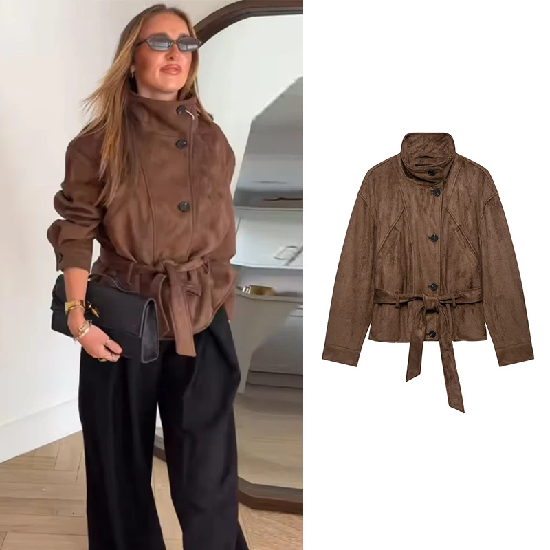 Women's Jackets & Coats 2026 New Autumn Fashion Turtleneck Loose Belt Elegant Warm Jackets Women's Chic Fall Youth Street Coats