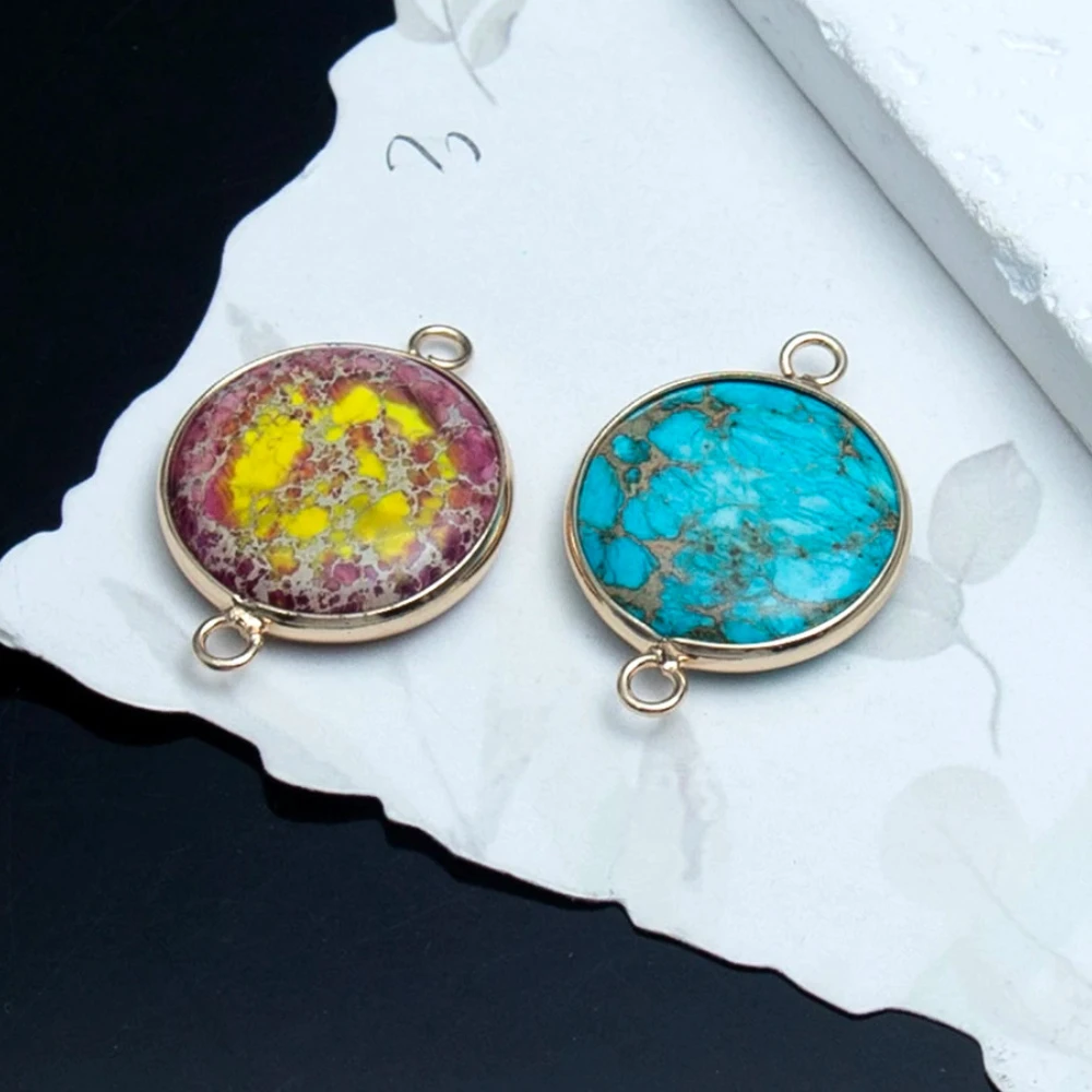 1 قطعة الحجر الطبيعي ثقب مزدوج الذهبي موصل دائري الحجر الإمبراطوري قلادة ل قلادة سوار يدوي الصنع إكسسوارات 21x30mm #4