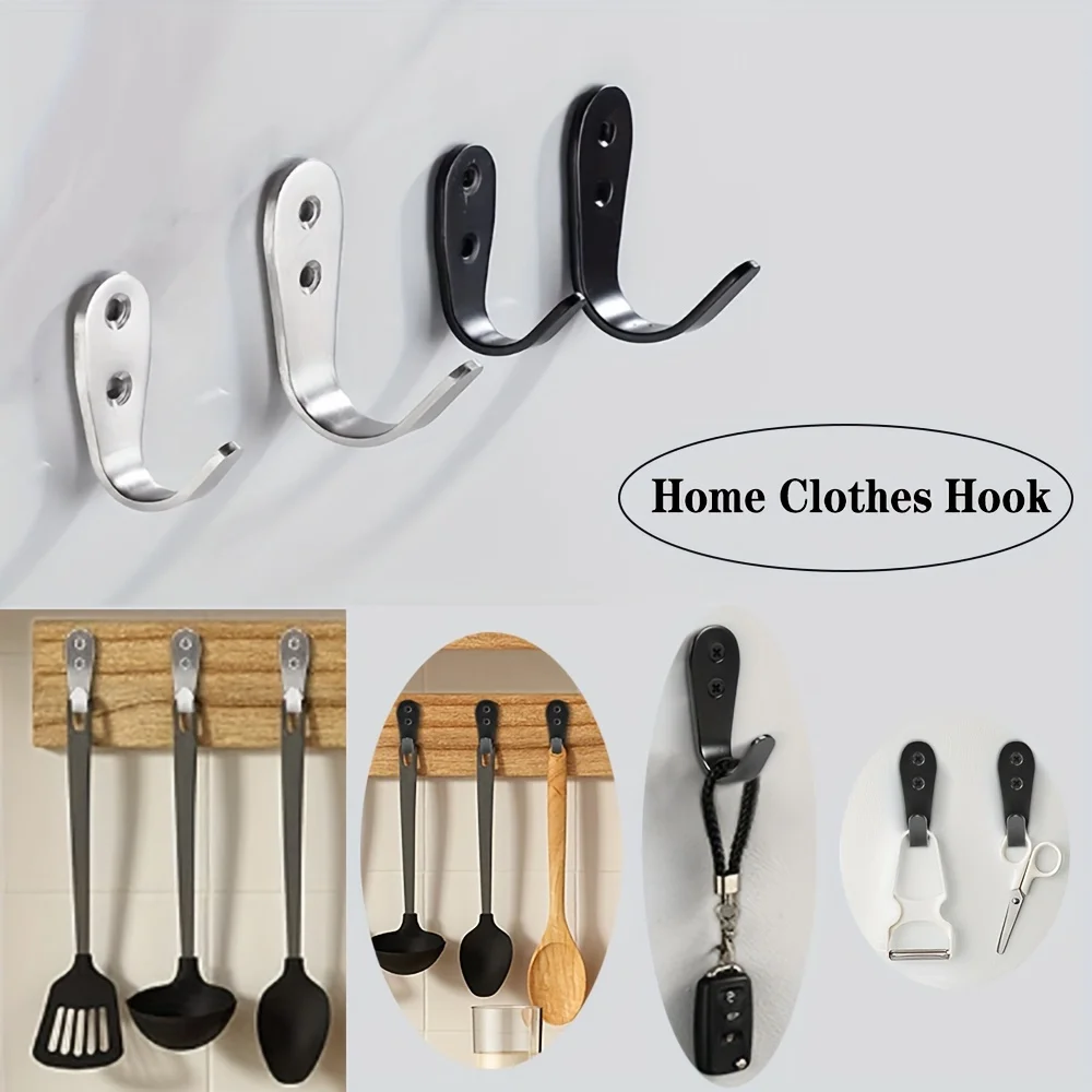 Stainless steel door hook wall mounted single door coat hook black metal hook for entrance kitchen bedroom bathroom office