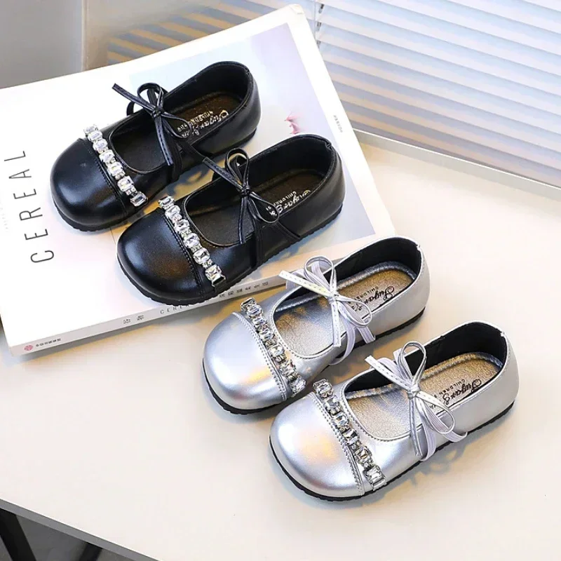 

New Kids Leather Shoe Spring Autumn Girls' Flat Shoes Fashion Causal Children's Princess Luxury Shallow Loafers Non-slip Shoes