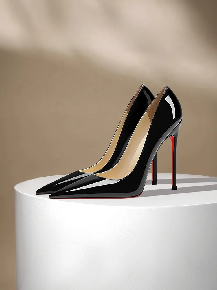 

Spring and Autumn New Lacquered Black High Heels Women's Thin Heels 12cm Professional Sexy Pointed Work Single Shoes