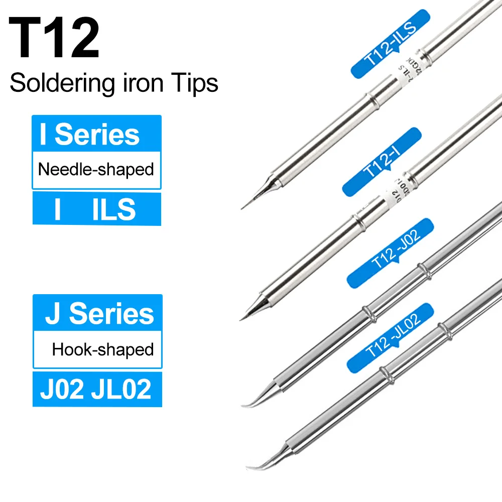 Punte per saldatore a forma di gancio ad ago T12 T12-I ILS J02 JL02 per stazione di saldatura fai da te Hakko FX951 FX950 FM203 STC T12OLED